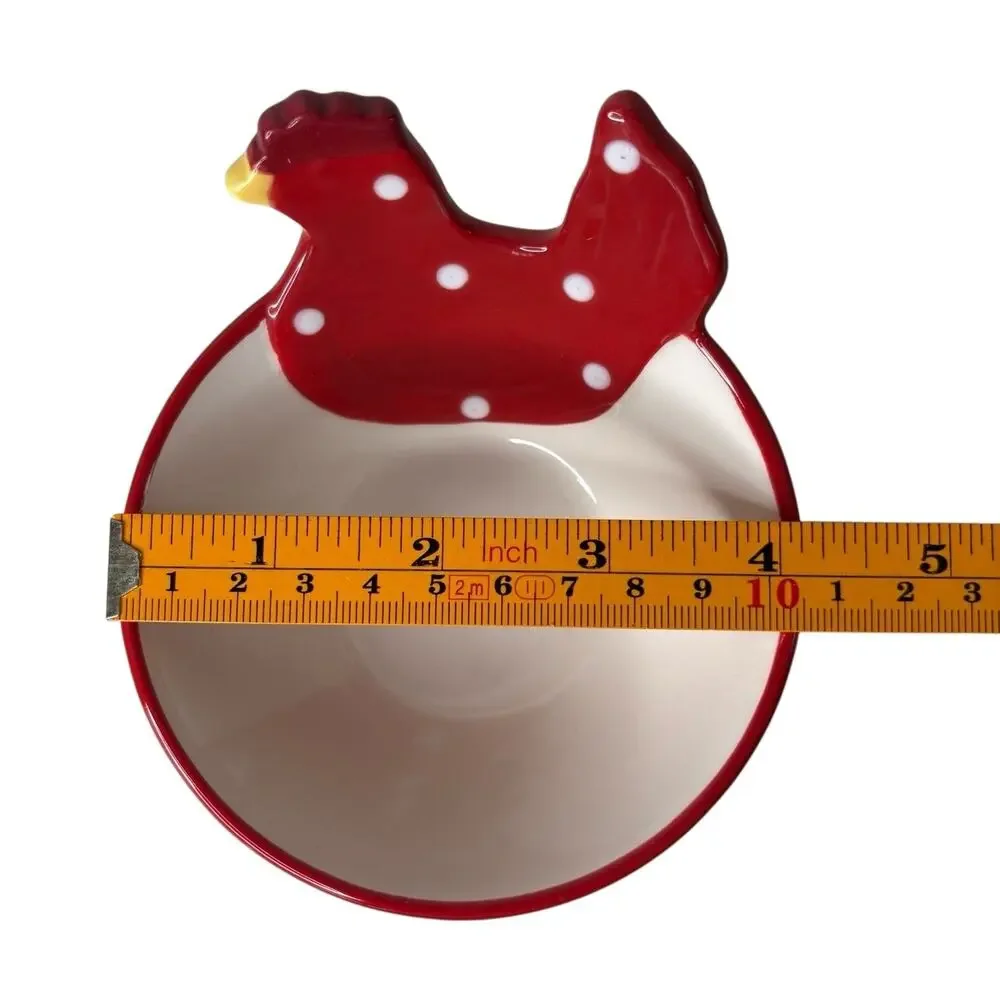 Sur La Table Red White Chicken Shaped Bowls Set of 2 Rooster Polka Dot Farmhouse